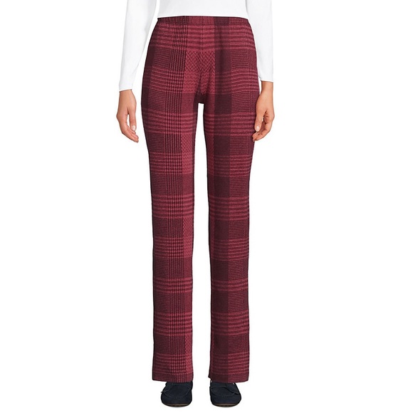 Lands' End Pants - Land’s End Red Burgundy Plaid Sport Knit High Rise
Elastic Waist Pull On Pants